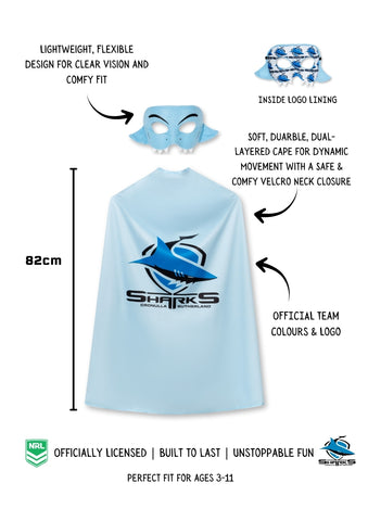 Cronulla Sharks Kids NRL Hero Pack – Cape & Mask Set