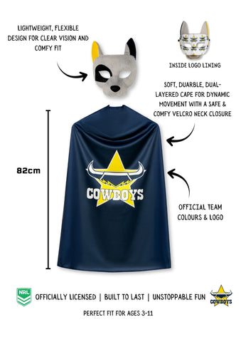 North Queensland Cowboys Kids NRL Hero Pack – Cape & Mask Set