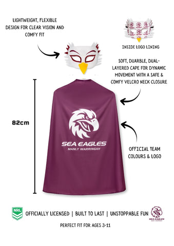 Manly Sea Eagles Kids NRL Hero Pack – Cape & Mask Set