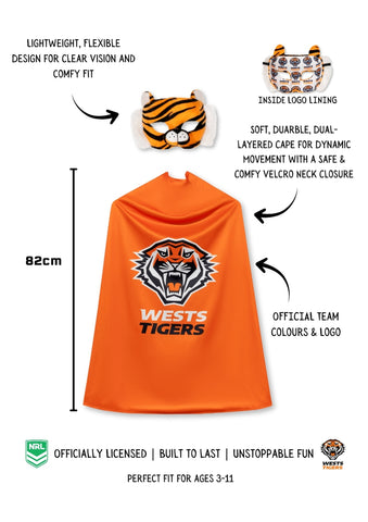 Wests Tigers Kids NRL Hero Pack – Cape & Mask Set