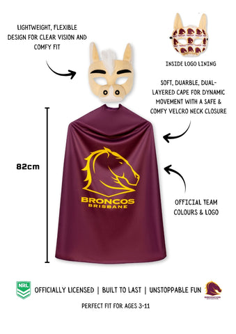 Brisbane Broncos Kids NRL Hero Pack – Cape & Mask Set