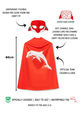 Dolphins Kids NRL Hero Pack – Cape & Mask Set