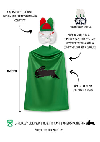 South Sydney Rabbitohs Kids NRL Hero Pack – Cape & Mask Set