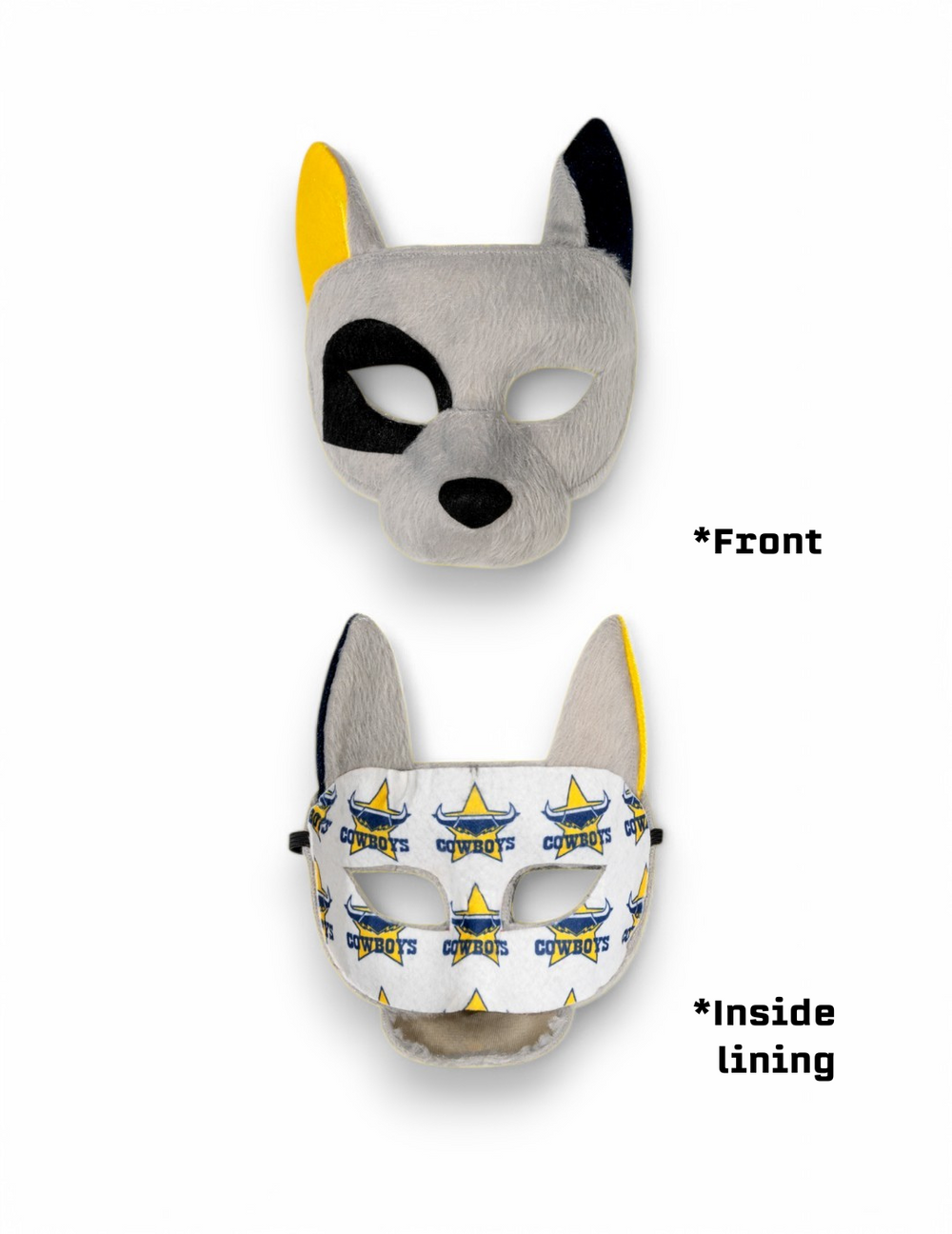 North Queensland Cowboys NRL Mini Mascot Kids Mask Front and back Image