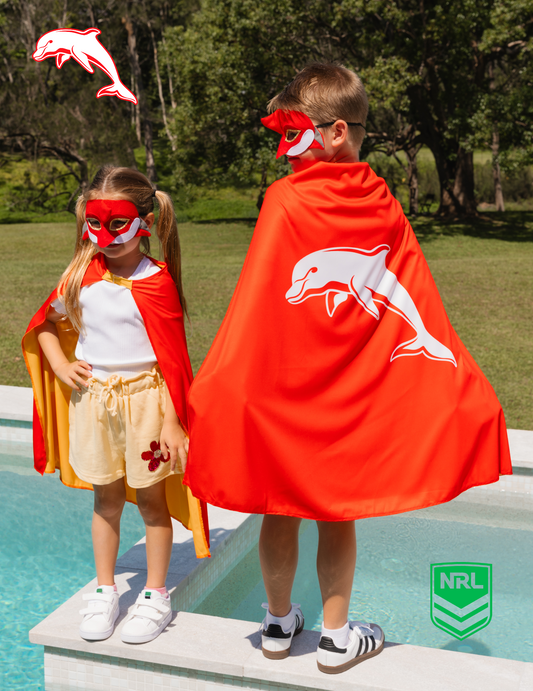 Dolphins Kids NRL Hero Pack – Cape & Mask Set