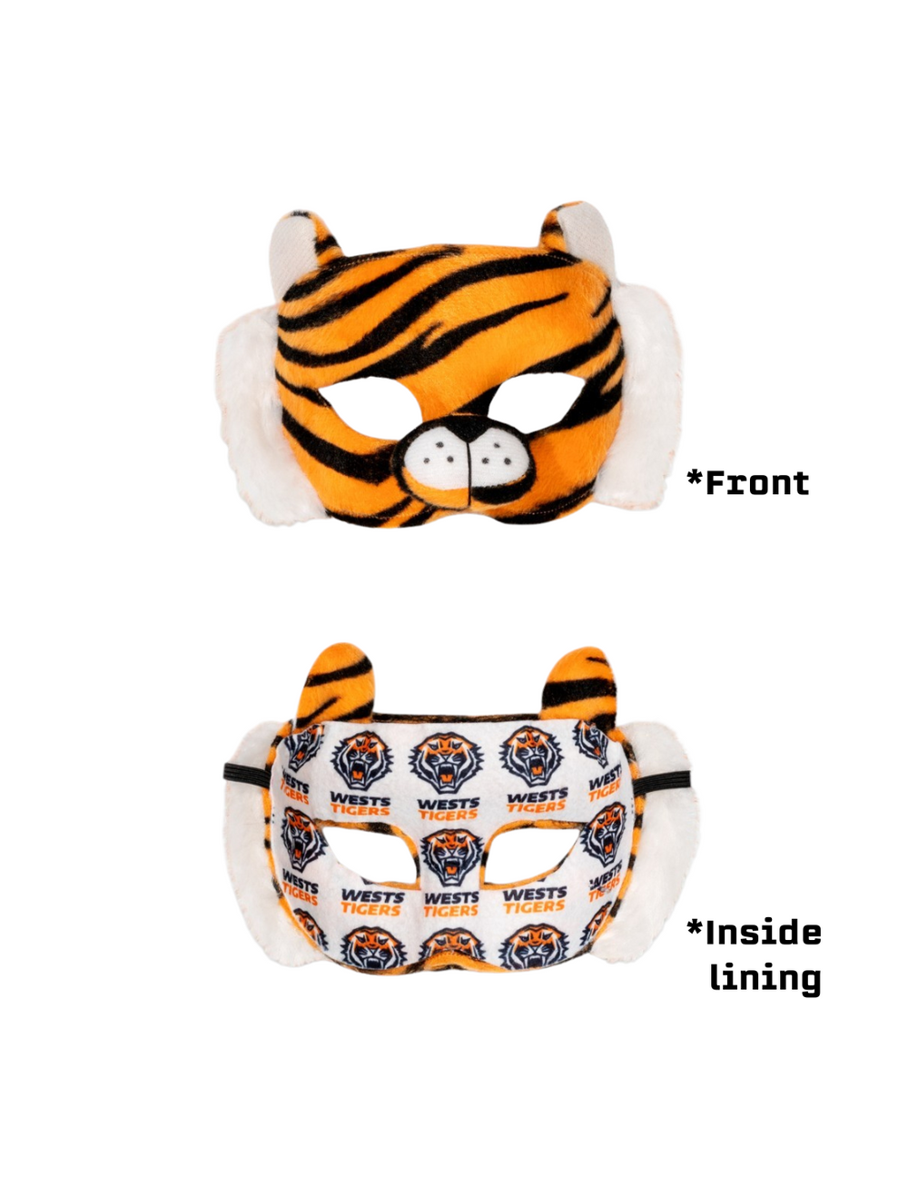Wests Tigers NRL Mini Mascot Kids Mask Front and Back