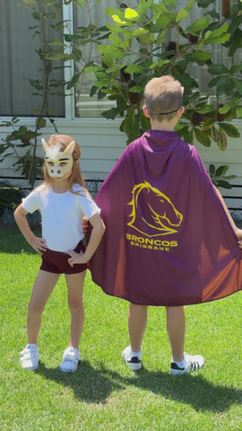 Brisbane Broncos Kids NRL Hero Pack – Cape & Mask Set
